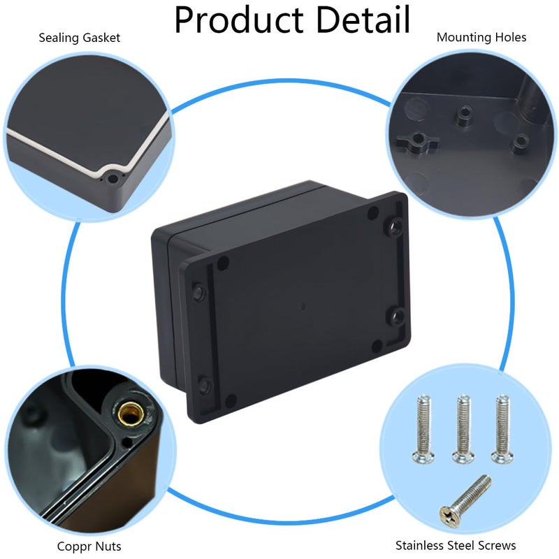 Raculety Project Box IP65 Waterproof Junction Box ABS Plastic Black Electrical Boxes DIY Electronic Project Case Power Enclosure with Fixed Ear, Black4.53 x 3.54 x 2.17 inch - Image 5